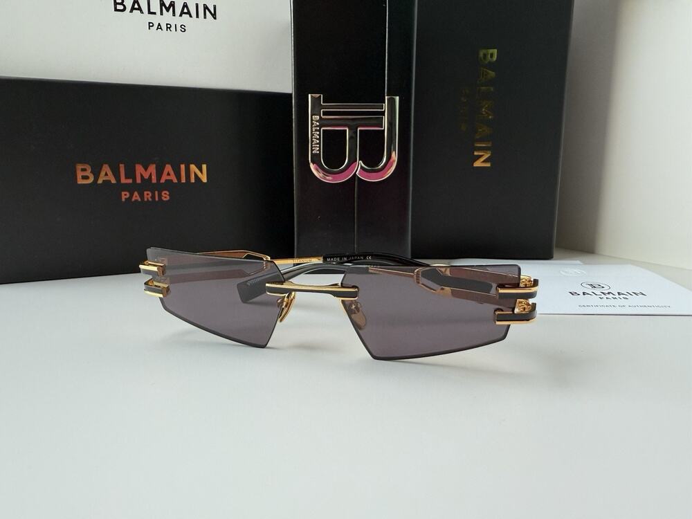BALMAIN FIXE BPS-123A-54mm GLD-BLK Gold Black Rimless Sunglasses AUTHENTIC
